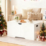 MAHANCRIS Storage Chest, 39.4” Toy Box, Entryway Storage Trunk, Shoe Bench with Storage, Engineered Wood Storage Cabinet with 2 Safety Hinges, Entrance Bench for Living Room, White SCWT2001