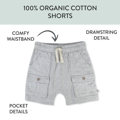 HonestBaby 2-Pack Cargo Shorts 100% Organic Cotton for Infant Baby and Toddler, Boys, Girls, Dusty Brown, 3-6 Months