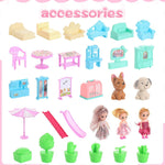 Randhar Doll House for Girls with Lights, 3 Dolls, 4 Floors -13 Rooms, 7 Sets of Furniture and Accessories, Design and Build Gift for 3 4 5 6 7 8+ Year Old Girls