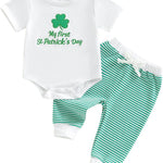 My First St Patricks Day Baby Boy Outfit Newborn Irish Shamrock Onesie Striped Waffle Pants Set Spring Clothes