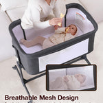 Larex Baby Bassinet, 3 in 1 Bassinets Bedside Sleeper Crib Sleeper for Newborn, Portable Crib Adjustable 7 Height Bedside Bassinet with Mattress and Movable Wheels，Breathable Mattress&Mesh(Dark Grey)