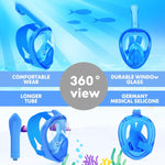 Kids Snorkel Mask Full Face, Snorkeling Gear for Kids 2-14 with Camera Mount, 180 Degree Panoramic View Snorkeling Set Anti-Fog Anti-Leak