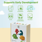 PlanToys 4 Dinosaur Dino Animal Playset (6126) | Sustainably Made from Rubberwood and Non-Toxic Paints and Dyes | Eco-Friendly PlanWood
