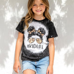 PATPAT Girls Shirts Size 7-8 Black Kid Life Graphic Tees, Kid Life Shirts for Little Girls, Crew Neck Short Sleeve Black Tops Trendy Clothes Going Out Outfit Preppy Tops