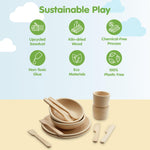 PlanToys® Pretend Play Wooden Tableware Set for Kids | 16-Piece Montessori Kitchen Toy Set with Plates, Cups, Bowls & Utensils | Eco-Friendly, Non-Toxic Toy for Toddlers & Preschoolers