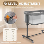 Kinder King Baby Bassinet Bedside Sleeper, Newborn Baby Bedside Crib w/Wheels, All-Sided Mesh, Adjustable Height, Removable Soft Mattress, No Tool to Assemble, Grey