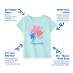 Garanimals Baby & Toddler Girl Flower Tees - Short Sleeve Tees - Kid's Casual Crew Neck - Size 3-6 Months - Yellow, Pink, Light Blue - 4 Pack