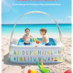 QPAU Kiddie Pool – 65" x 39" Inflatable Pool for Kids & Toddlers, Ball Pit & Baby Pool with Soft Cushioned Floor, Canopy for Sun Protection, Durable Outdoor Play Toys for Backyard & Indoor (Blue)