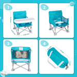 Furmubei Portable Baby Booster Seat with Tray, Toddler Booster seat for Dining, Camping, Travel, Baby Beach Chair 6 Months to 3 Years Old Indoor Outdoor Use Cyan