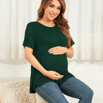 Xpenyo Women Tiered Maternity Top Fashion Short Sleeve Casual Pregnancy Blouse Shirts Deep Green M