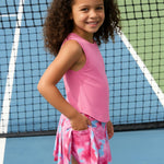 PATPAT Girls 2 Piece Tennis Skirt Set Size 10-11 Pink Tank Tops and Tie Dye Skort Athletic Sets Sleeveless Tops + High Waisted Pleated Skort 2 Piece Outfits Girl Summer Clothes Workout Outfit
