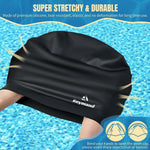 2 Pack Extra Large Swim Cap for Braids and Dreadlocks, Silicone Swimming Caps for Long Hair, Weaves, Extensions, Curls & Afros, Waterproof Adult Swim Hats Bathing Caps for Women Men(Black+Rose Red)