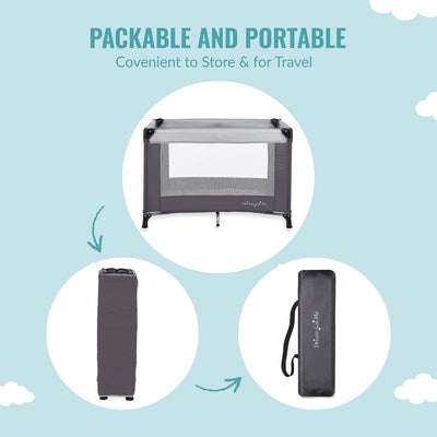 Dream On Me Nest Portable Playard in Grey with Carrybag an Shoulder Strap, Lightweight, Packable and Easy Setup Baby Playard, Breathable Mesh Sides and Soft Fabric - Comes with a Removable Padded Mat