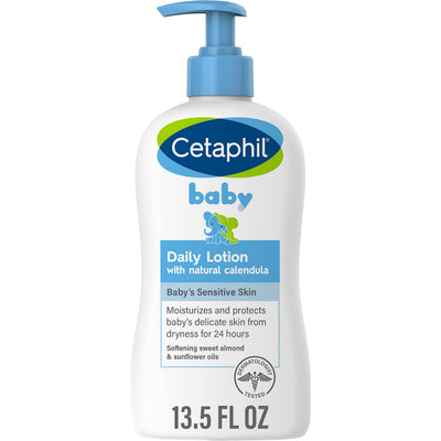 Cetaphil baby daily lotion bottle on a white background