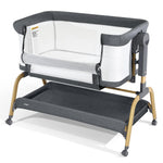 Jimglo 3 in 1 Baby Bassinet, Bedside Bassinet for Baby, Rocking Bassinet with Comfy Mattress and Wheels, 6 Height Adjustable Easy Folding Portable Bedside Crib for Newborn
