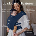 Ergobaby Embrace Newborn Baby Carrier for Infants 0-12 Months (7-25 lbs) - Ergonomic 2-Position Infant Carrier with Head and Neck Support, Hip-Healthy Positioning - Midnight Blue