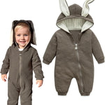 Simplee kids Animal Bunny Baby Easter Romper Long Ear Rabbit Hoodie Romper Jumpsuit with Zipper