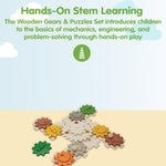 PlanToys® Wooden Gears & Puzzles Set | Montessori STEM Educational Toy | Wooden Gear Building Puzzle for Logical Thinking, Fine Motor Skills & Cause and Effect Learning