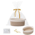 Gift Basket with Gift Bag and Ribbons,Small Rope Woven Shelf Storage,Baskets for Gifts Empty,Birthday,Shower,Decorative Organizer Box for Cat Dog Pet with Handles(White)
