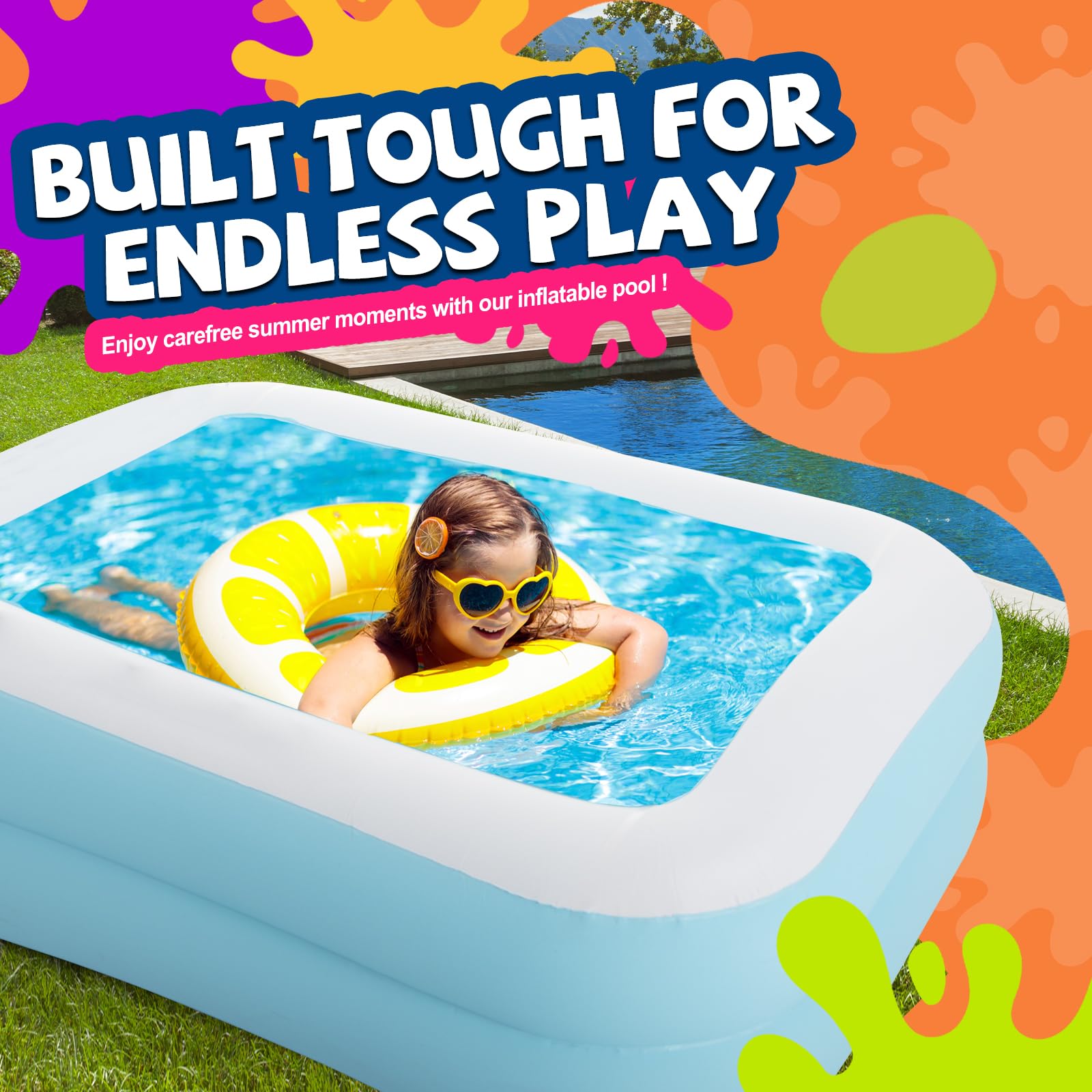 Inflatable Swimming Pool for Kids Outdoor Ground Rectangular - Swimming ...