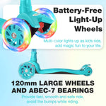 BELEEV Scooters for Kids 3 Wheel Kick Scooter for Toddlers Girls Boys, 4 Adjustable Height, Lean to Steer, Light up Wheels, Extra-Wide Deck, Easy to Assemble for Children Ages 3-12 (Matte Aqua)