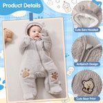 Fairy Baby Newborn Baby Snowsuit Bear Onesie Footie Romper Winter Thick Fleece Jumpsuit Infant Coat for Girls Boys 0-12M