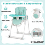 BABY JOY High Chair for Babies & Toddlers, Foldable Highchair with Adjustable Backrest/Footrest/Seat Height, Double Removable Trays, Detachable Seat Cushion, 4 Lockable Wheels (Green)