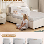 Baby Bed Rail Guard, 59in Thickened Toddler Bed Rail for Toddlers, Extral Tall Swing Down Kids Child Safety Side Railing Guards/Rails for Twin, Full, Queen, King Bunk Size Bed, White/Grey, 27”H