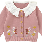 Toddler Girl Sweater Cardigan Knit Sweaters Long Sleeve Button Lapel Knitwear Embroidery Warm Outerwear Fall Winter Clothes