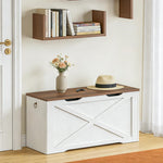 RALGEND Toy Chest, 31.5" Storage Chest with Metal Hinge and Pull Handles, Wooden Storage Bench, Toy Box for Living Room, Bedroom, Entrance, Walnut and White