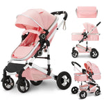 Kinder King 2 in 1 Convertible Baby Stroller, Folding High Landscape Infant Carriage, Newborn Reversible Bassinet Pram, Adjustable Canopy, Diaper Bag, Pink