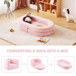 Welnow 3-in-1 Kid Toddler Travel Bed, Convertible Portable Toddler Flip Out Floor Beds, Foldable Kid Cot with Washable Cover & High-Density Mattress, Kids Folding Couch for Girl or Boy, Pink