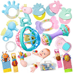 15PCS Rattles for Babies 0-6 Months - BPA-Free Baby Rattles 0-3, 6-12 Months for Newborn Soft Teething Toys Infant Toys with Wrist & Ankle Rattles, Baby Gift Set with Box for Hand-Eye Coordination