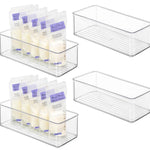 Hudgan 4 Pcs Storage Container Breastmilk for Fridge, Clear Organizer Bins for Milk Bags, Plastic Storage Bins for Freezer, Pantry, Bottles Bathroom, Vanity, Drawer and Yogurts