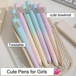 MOZXIRZ 4 Pcs Cute Gel Pens Glitter Bowknot Twistable Pens 0.5mm Fine Point Black Ink Smooth Writing Pen Aesthetic Gradient Gel Pen for Women Girls Boys Men Office School Supplies (4Pcs Bowknot)