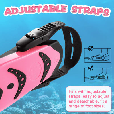Supertrip Kids Snorkel Fins, Swim Fins for Lap Swimming, Adjustable Short Flippers, Travel Size Diving Fins Scuba Fins, Snorkeling Gear for Kids Boys Girls Age 6-14