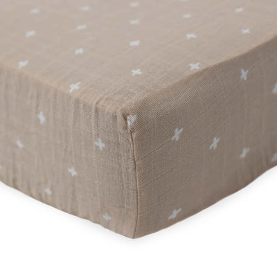 Little Unicorn Premium Crib Sheet | Breathable & Super-Soft Muslin Fabric (Taupe Cross)