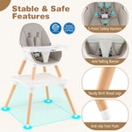 BABY JOY 6 in 1 High Chair, Convertible High Chairs for Babies and Toddlers/Booster Seat/Table and Chair Set, Infant Wooden Highchair w/ 5-Point Harness, 4-Position Removable Tray & PU Cushion (Gray)