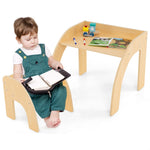 Costzon Kids Table and Chairs, Montessori Weaning Wooden Desk and Chair w/Wide Tabletop, Curved Edges, Space-Saving Design for Kids' Room, Nursery and Playroom, Toddler Table and Chair Set (Natural)