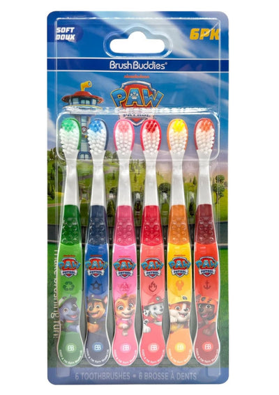 Brush Buddies Paw Patrol Kids Toothbrush Set of 6 Pack Soft Bristle Toothbrushes for Toddlers Ages 2+, Extra Gentle Bristles, Small Head, Easy Grip Handle, Fun Paw Patrol Characters, Kids Oral Care