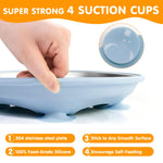 JVEOO Stainless Steel Toddler Plates with Suction, 4 Pack Kids Baby Plates Set with Sturdy Silicone Suction Base Easy to Clean 9 inch