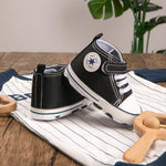 KKIIDDSS Unisex Baby Girls Boys Canvas High-top Shoes, Newborn Infant Anti-Slip Soft Sole Frist Walking Sneakers (C01/Black,12-18 Months