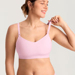 MOMANDA Seamless Nursing Bras for Breastfeeding Supportive Padded Wireless Maternity Bras with One-piece Molded Cups Sweet Pink Medium