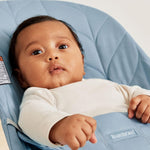 BabyBjörn Bouncer Bliss, Blue, Woven, Petal Quilt | 2-in-1 Adjustable Baby Bouncer Seat and Toddler Chair, Newborn to Toddler (8-29 lbs), 4 Positions, Lightweight & Portable