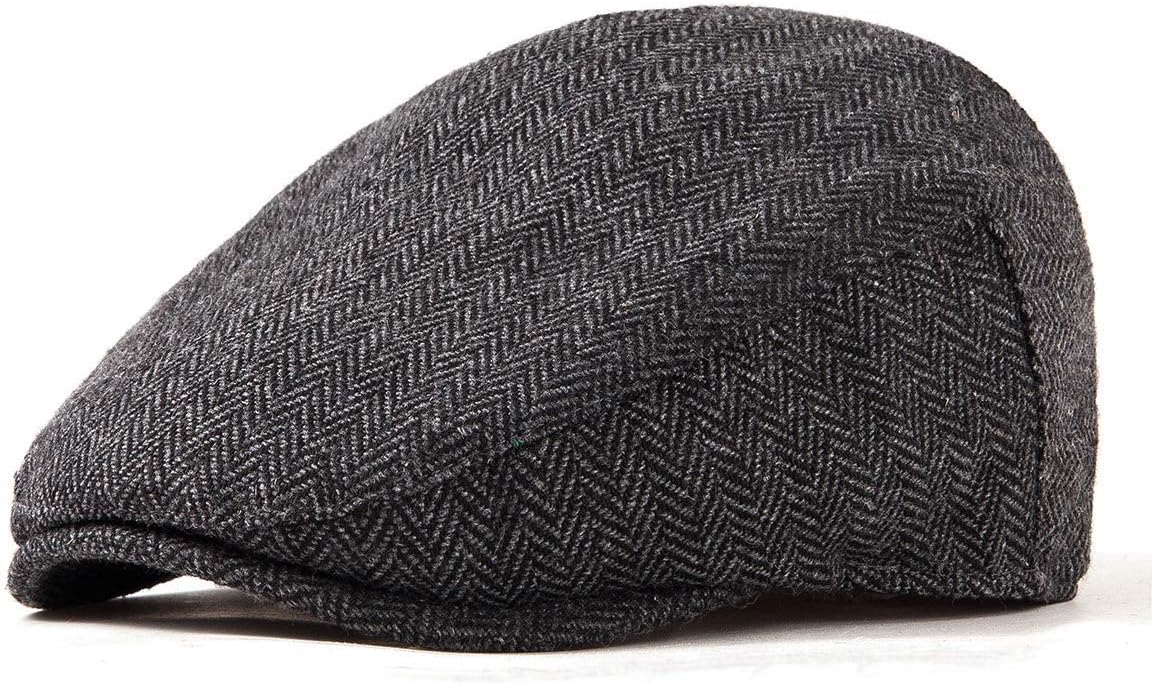 Men Ivy Hat Newsboy Cap - Classic Wool Blend Tweed Flat Cap Cabbie Hat Men