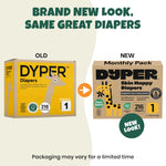 DYPER Monthly Pack Baby Diapers Size 1 (8-14 lbs) 216 Count - Leak-Proof & Plant Based, Hypoallergenic and Ultra Absorbent Size 1 Diapers for Day and Overnight Skin Protection (Packaging May Vary)