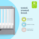 Carter's by DaVinci Colby 4-in-1 Convertible Mini Crib with Trundle Drawer in Grey and White, Greenguard Gold Certified, Undercrib Storage
