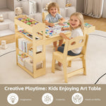 Acenova Kids Art Table and Chairs Set with Paper Roll and Storage, Wooden Craft Table with 2 Chairs, Kids Desk with Storage for Drawing Learning Reading, Toddler Activity Play Desk Classroom