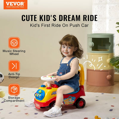VEVOR Ride On Push Car for Toddlers, Ages 19+ Months, Ride Racer, Sit to Stand Toddler Ride On Toy, Kids Ride On Car with Music Steering, Horn & Under Seat Storage, Ride On Toy for Boys Girls,