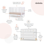 dadada Baby Harmony Nursery Set, Furniture Set. Baby Crib and Dresser Combo. Soho 3-in-1 Convertible Crib and Austin 5 Drawer Nursery Dresser. White Beechwood